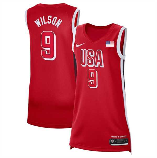 Women%27s USA Basketball #9 A%27ja Wilson Red 2024 Swingman Stitched Jersey->team usa basketball->NBA Jersey